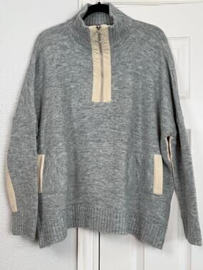 THML Womens Colorblock Quarter Zip Funnel Neck Sweater Size M Gray Gorpcore